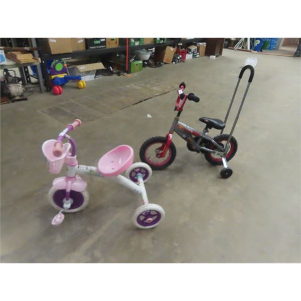 2 Youth Pedal Bikes; 1) Princess Tricycle, 1) Disney Cars with Training Wheels