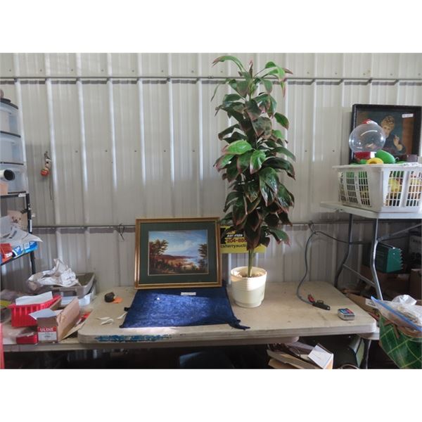 Picture 21.5" x 26" & Artificial Plant