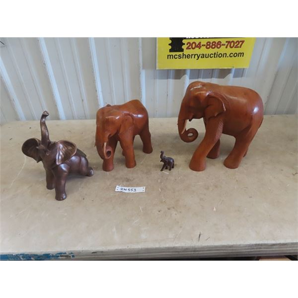 2 Large Wooden Carved Elephants & 2 Others