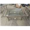 Image 2 : Metal + Glass Coffee Tables 20" x 49" x 29" & 2 End Tables 26" x 26" x 26"