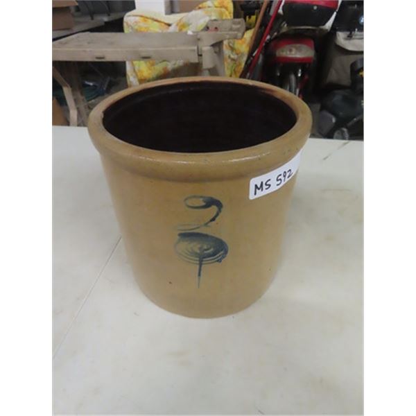 2 Gal Salt Glaze Pottery Crock - Small Chips at Bottom