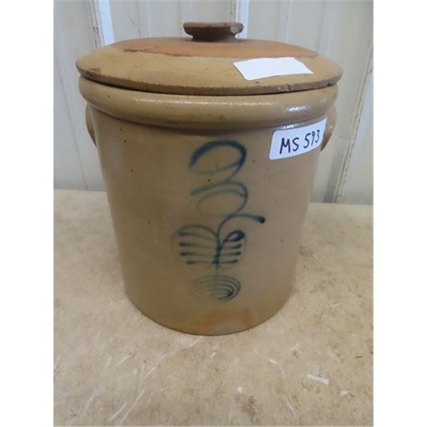 3 Gal Salt Glaze Crock With Lid - Chip on Handle