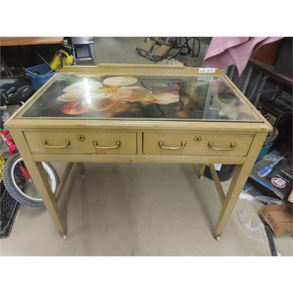 2 Drawer Writing Desk with Fitted Glass Top 32" x 22" x 38"
