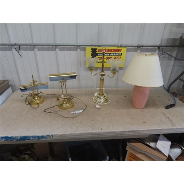 3 Brass Lamps - 1 non Brass Lamp