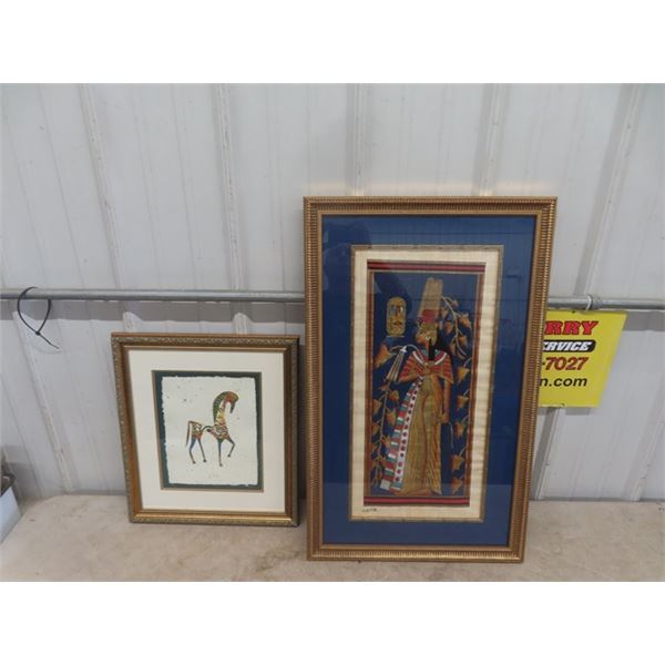 2 Art Pictures on cloth- Egyptian Theme; 1) Limited Print 12" x 17" 1) Largest 18" x 29"