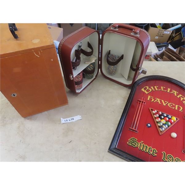 Portable Bar, Microscope Box, Billiards Sign