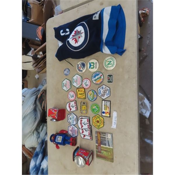 Miscellaneous Patches, 2 Tin Lanterns, Tin Robot