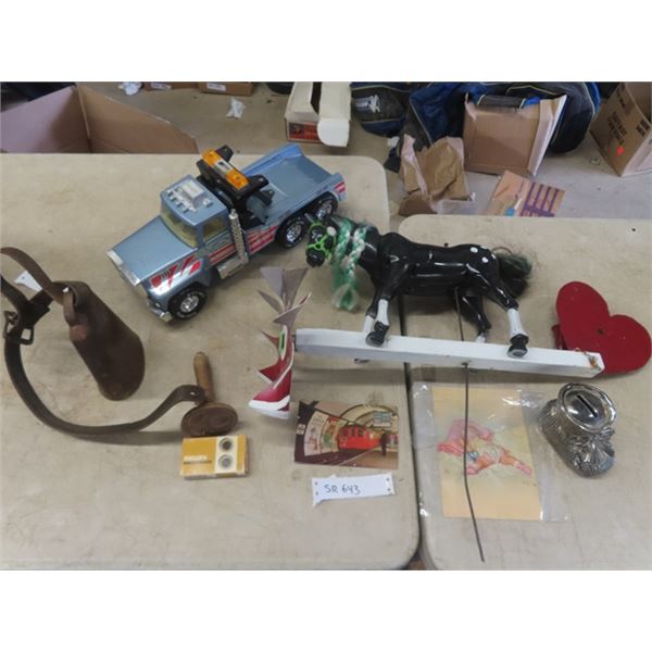 Miscellaneous Lot ; Toy Truck, Cow Bell, Horse Windmill