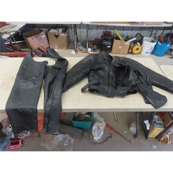 Leather Jacket, Chaps, Gloves - Sz Small