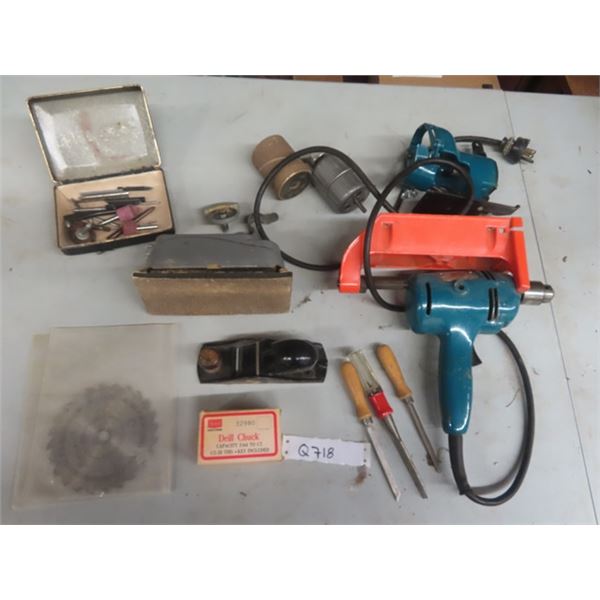 B+D Drill with Jig Saw Attach/Sander, Small Plane, Bits, Screwdrivers