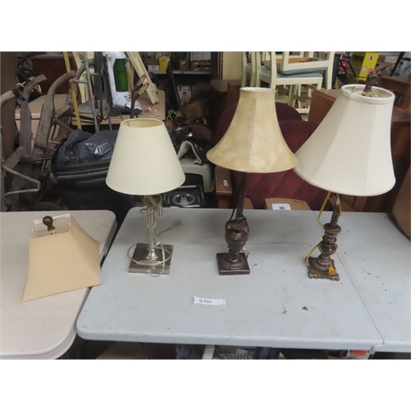 3 Table Lamps & 1 Extra Shade