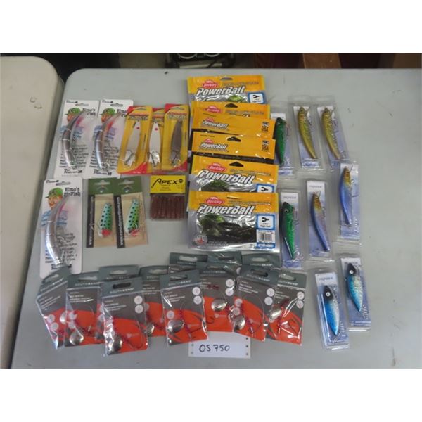 16 Lures, 6 Bags of Power Bait, 12 Packs of Pike Spin Rigs