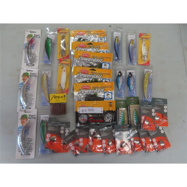 16 Lures, 6 Bags of Power Bait, 12 Packs of Pike Spin Rigs