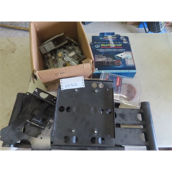 Flat Screen TV Mount, Outdoor Camera, Speaker Wire, Staples, Metal