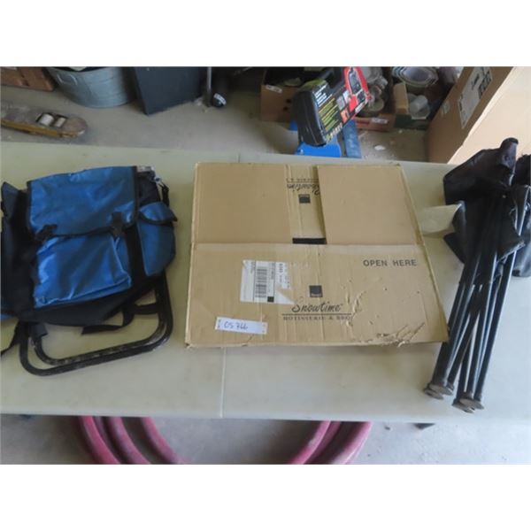 BBQ Rotisserie Stand & 2 Folding Chairs