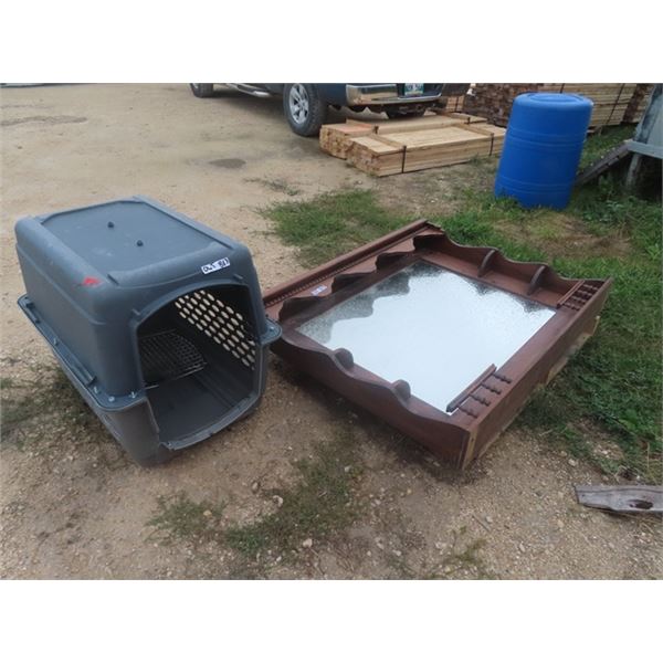 Pine Framed Mirror & Dog Kennel