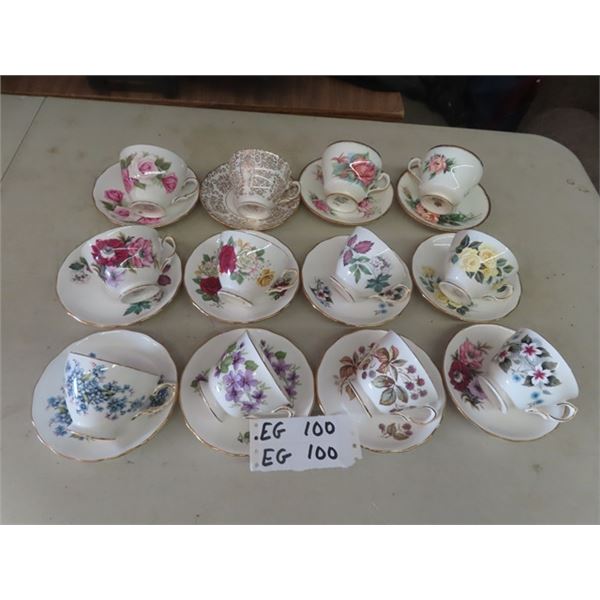 12 China Cups + Saucer Pairs; Royal Vale, Royal Melvern, Paragon