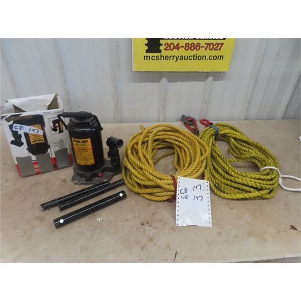 20 Ton Hydraulic Bottle Jack & 2 Ropes