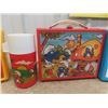 Image 3 : 3 Plastic Lunch Kits & 2 Thermos; 1) Barbie MAttel 1972, 1) Smurfs with Thermos, 1) Aladdin Holly Ho