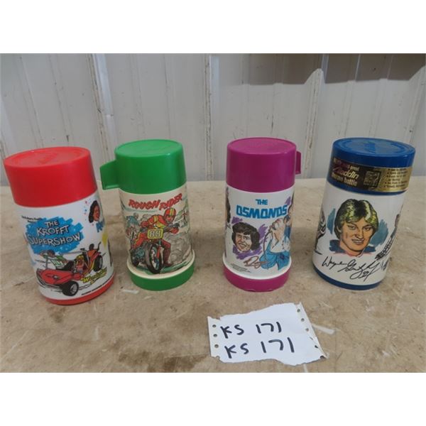 4 Aladdin Thermos; 1) The Krofft Supershow 1976, 1) Rough Rider, 1) Osmonds 1973, 1) Wayne Gretzky