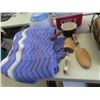 Image 2 : Afghan Blanket, Cast Pot, Iron, Fireplace Tools