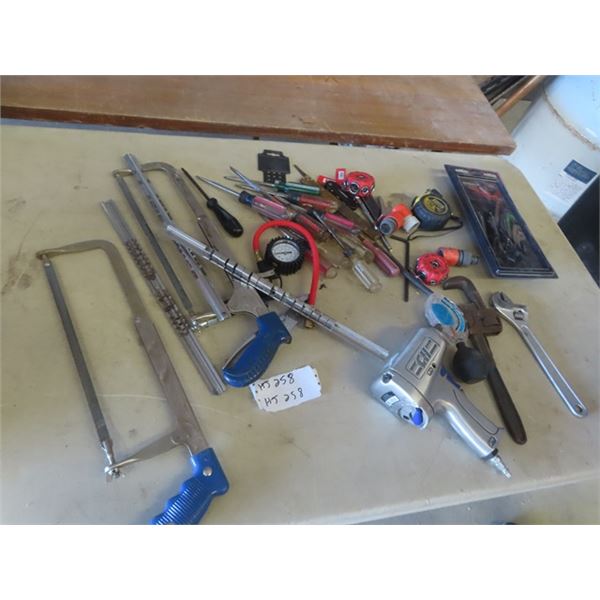 1/2" Air Impact, Ratchets, Wrenches, Crescent Wrench, Pipe Wrrench, Screwdrivers, HAcksaws plus more