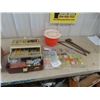 Image 1 : Plano Tacklel Box with Tackle - some New , Minnow Bucket, Hatchet & Saw