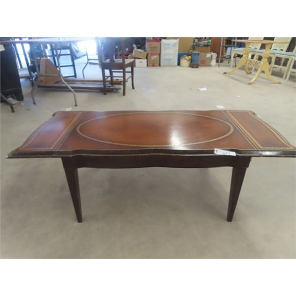 Mid Century Leather Inlay Drop Leaf Coffee Table - Fully Extended - 16" x 22" X 50"