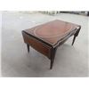 Image 4 : Mid Century Leather Inlay Drop Leaf Coffee Table - Fully Extended - 16" x 22" X 50"