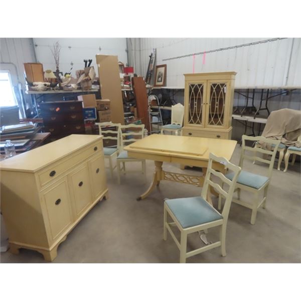 7 Pc Dining Room Suite; Buffet 36" x 48" x 18" , China Cabinet 66" x 48" x 18" , Table 30" x 50" x 3