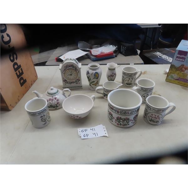 Porcelain Tea Set with Clock & Vase