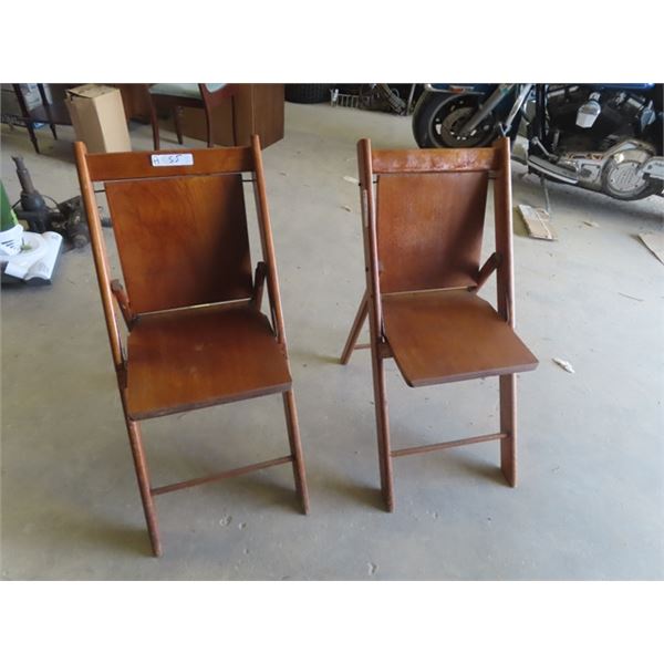 2 Vintage Wooden Folding Chairs