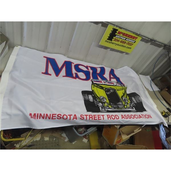 MSRA Flag 33" x 62" & 3 Modern Metal Hot Rod + Ford Signs