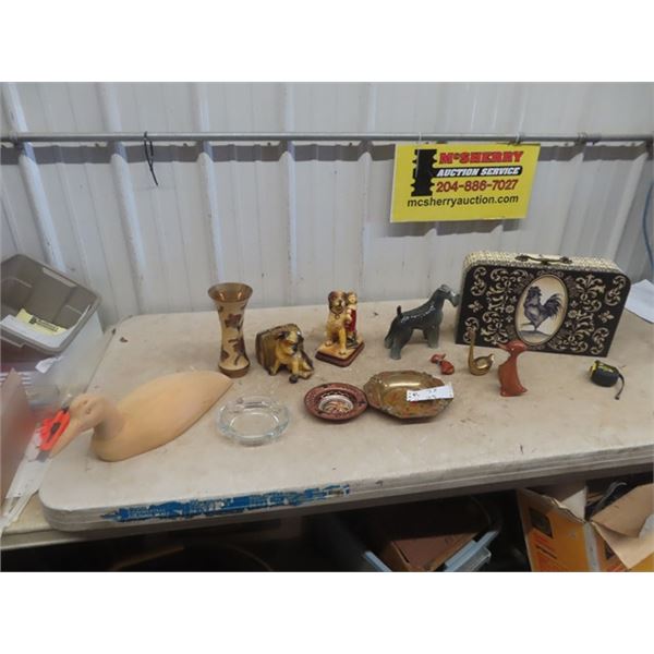 Ornaments, Chalkware, Brass, Wooden Carved Duck, Ashtray plus more