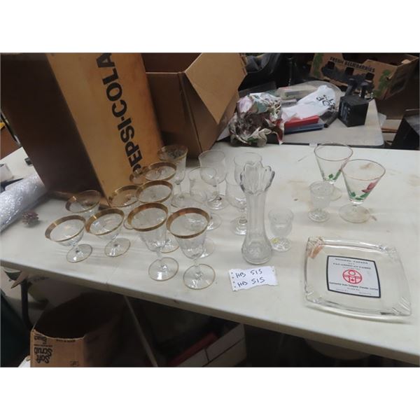 Wine Glasses, Vases, Ashtray