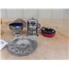 Image 2 : Depression Glass, Cobalt, Silver Ashtray, Sugar Bowl plus more