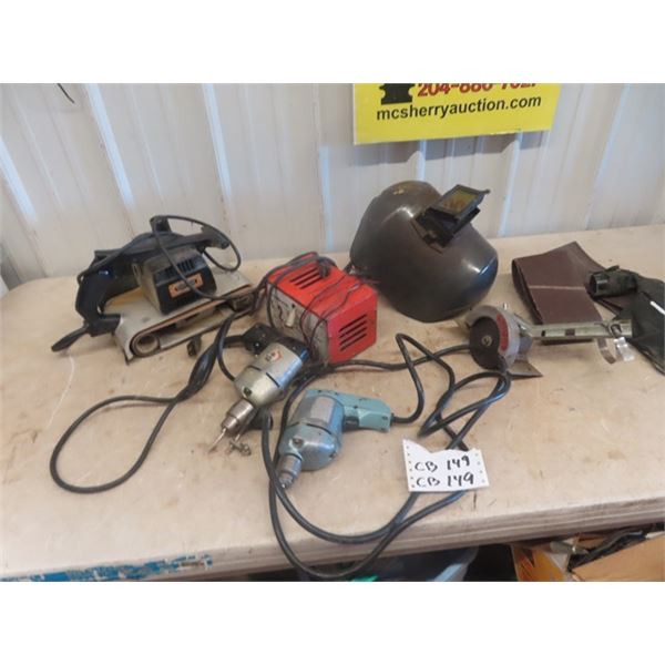Power Tools; Sander, Drills, Battery Charger, Welding Helmet