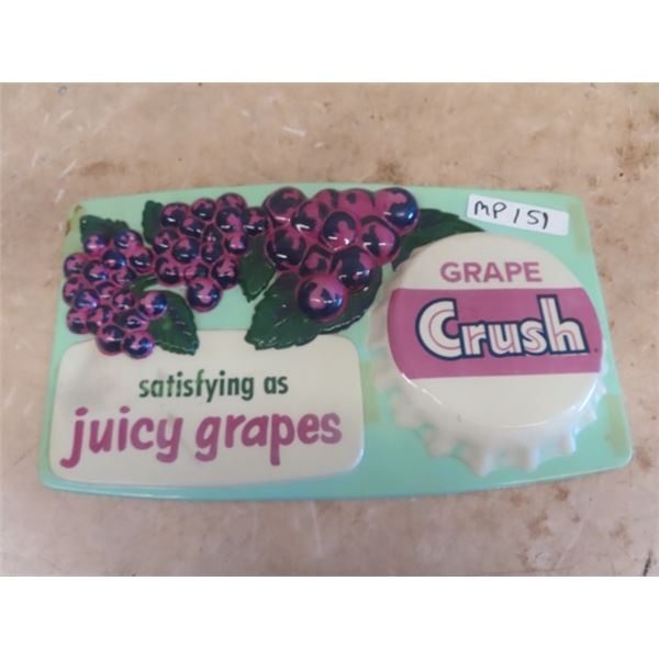 Vintage Plastic Grape Crush Embossed Sign 9.5" x 18"