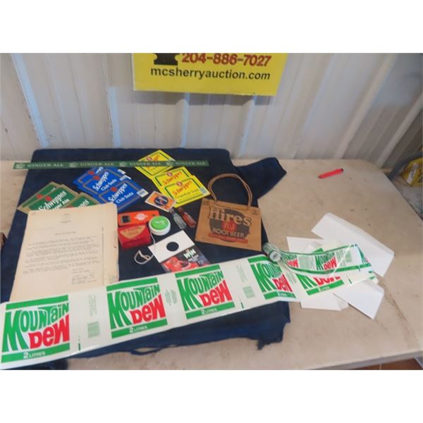 Sprite Yo-Yo, Openers + BAgs, Shweppes Label, Mountain Dew Labels, Fanta Mini Glass Bottles plus mor