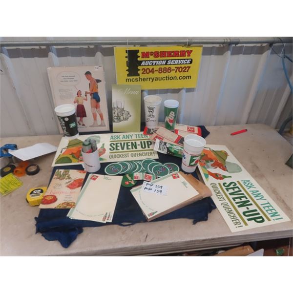 Vintage 7 UP Collectibles; Coaster with Super , Menus, Paper Advertising, Cups, Menu Paper Labels pl