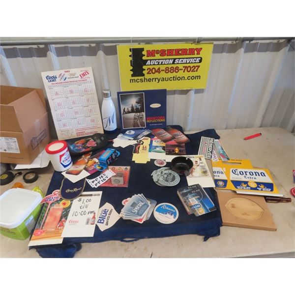 Alcohol Matches, Ashtray, Coasters, Paper Drinks bottles  plus more
