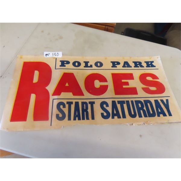 Vintage Polo Park Races Cardboard Sign 15" x 30"