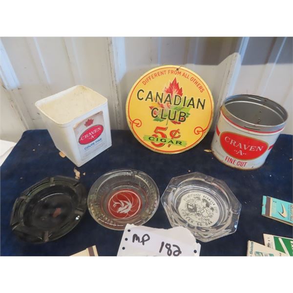 Lighters, Matches with Advertising, Ashtray, Cardboard Cigar Sign 7" Wide