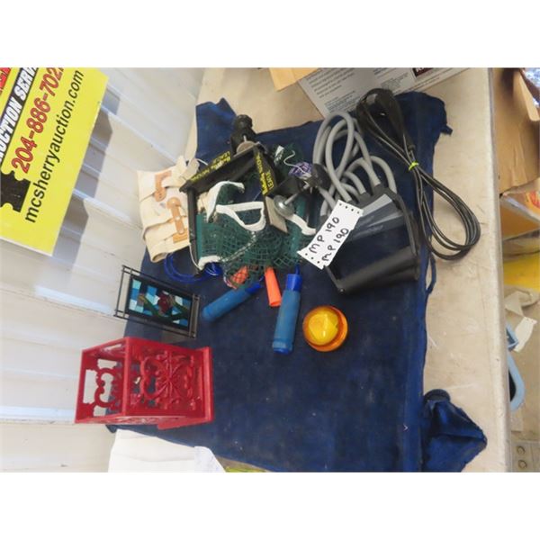 Exercise Stretch Stuff, Ping Pong Net, Cast Candle Holder
