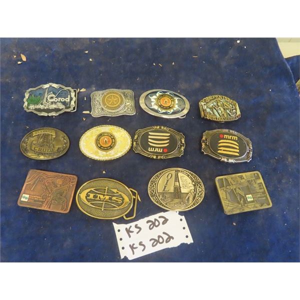12 Belt Buckles - Camping, Rolling Mill, Leduc Oil, plus more