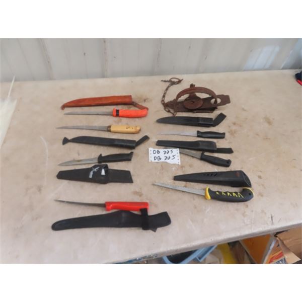 7 Filet/Butcher Knives & Trap