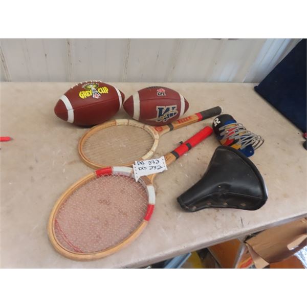 97 Grey Cup Football , CFL Bomber Football, Tennis Rackets, Mini Football Helmet, Bicycle Seat