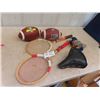 Image 1 : 97 Grey Cup Football , CFL Bomber Football, Tennis Rackets, Mini Football Helmet, Bicycle Seat