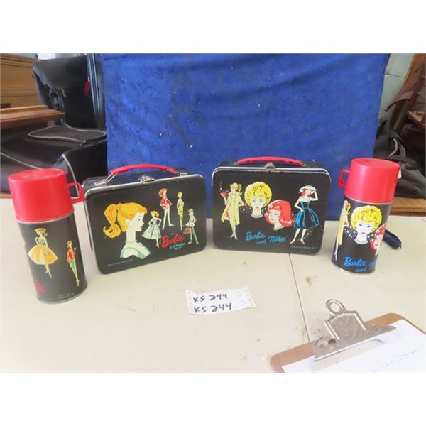 2 Lunch Kits with Thermos ; 1) Barbie + Midge, 1) The Barbie - Metal  - both 1962 by Mattel