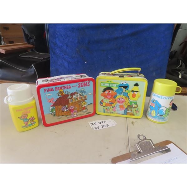 2 Metal Lunch Kits with Thermos ; 1) Sesame Street 1979 - Aladdin, 1) Pink Panther - Thermos
